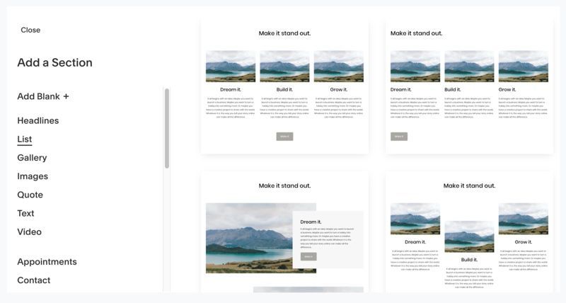 Adding a list section in SquareSpace