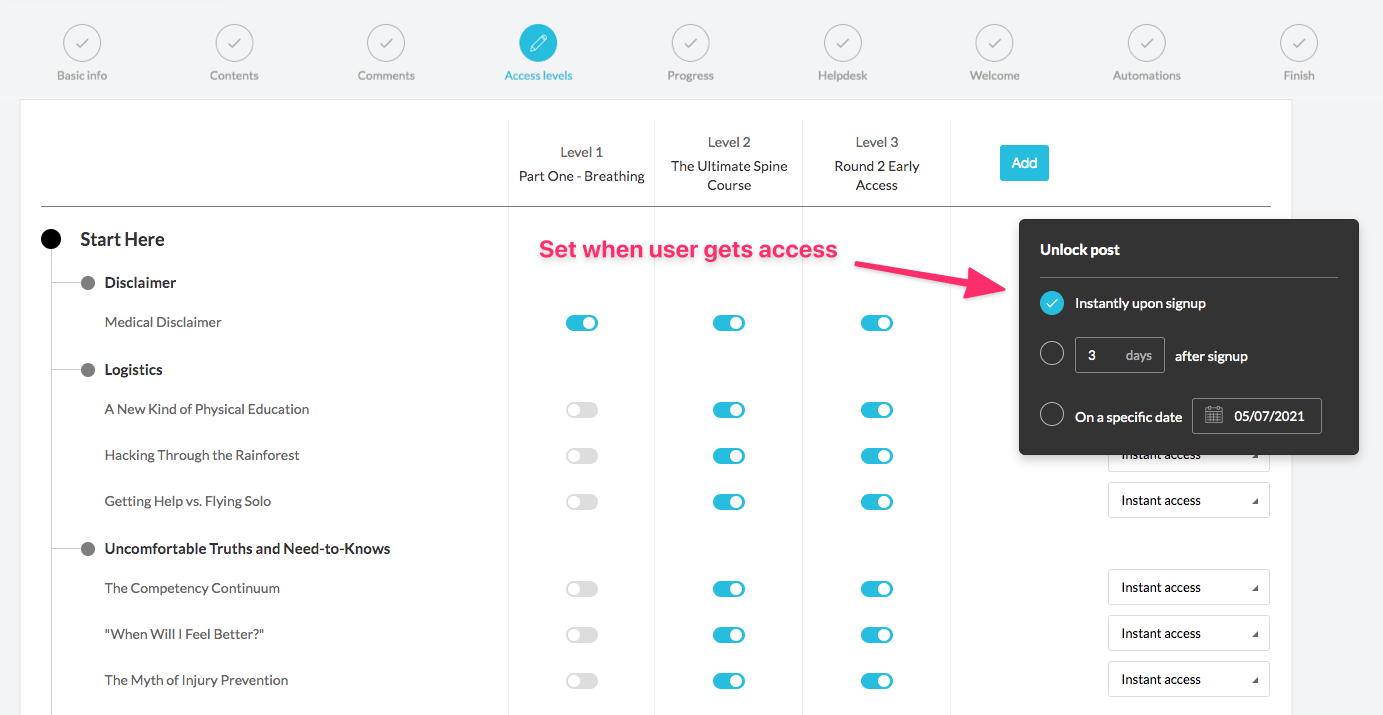 Manage membership access levels