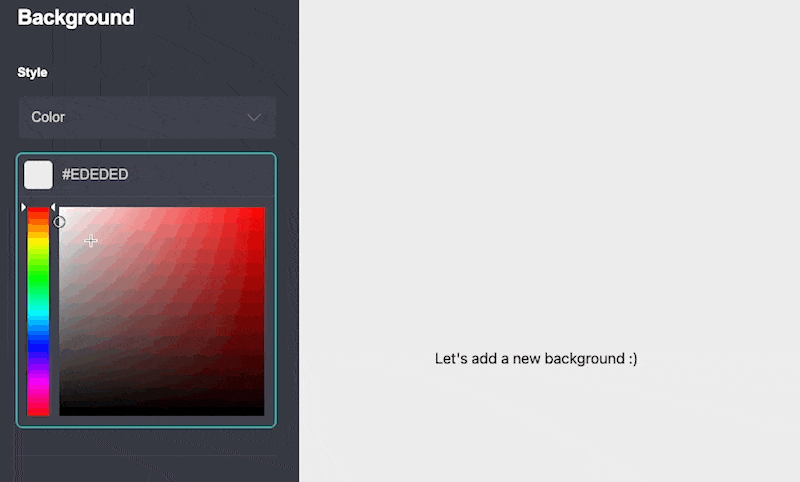 Drag the color picker to change the background color