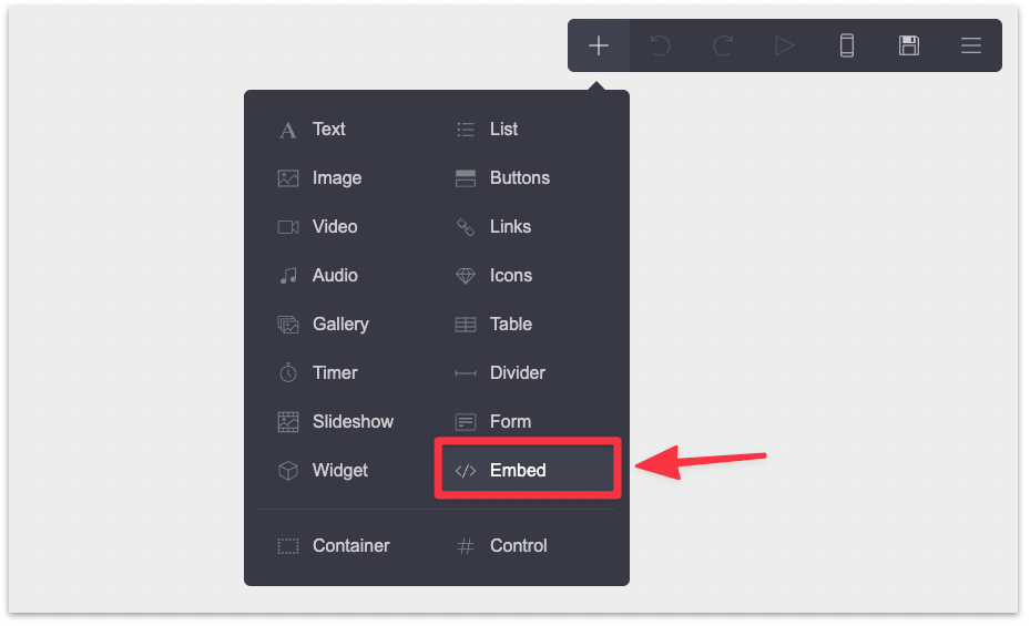 Add an embed element in Carrd