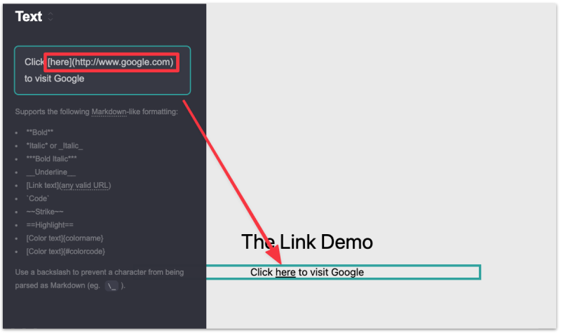 Linking a text in Carrd's markdown format