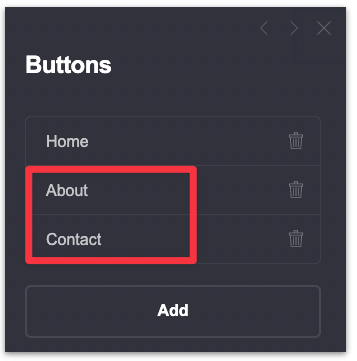 Update the other buttons — About, Contact
