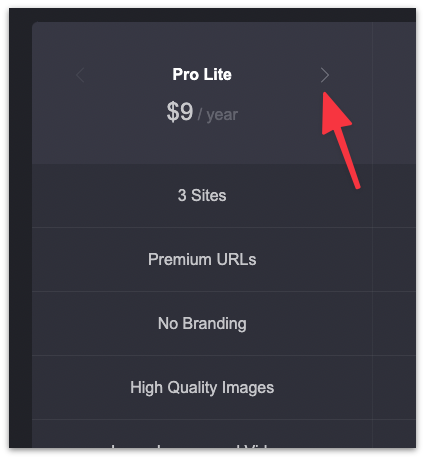 Click the right arrow to view different website packages