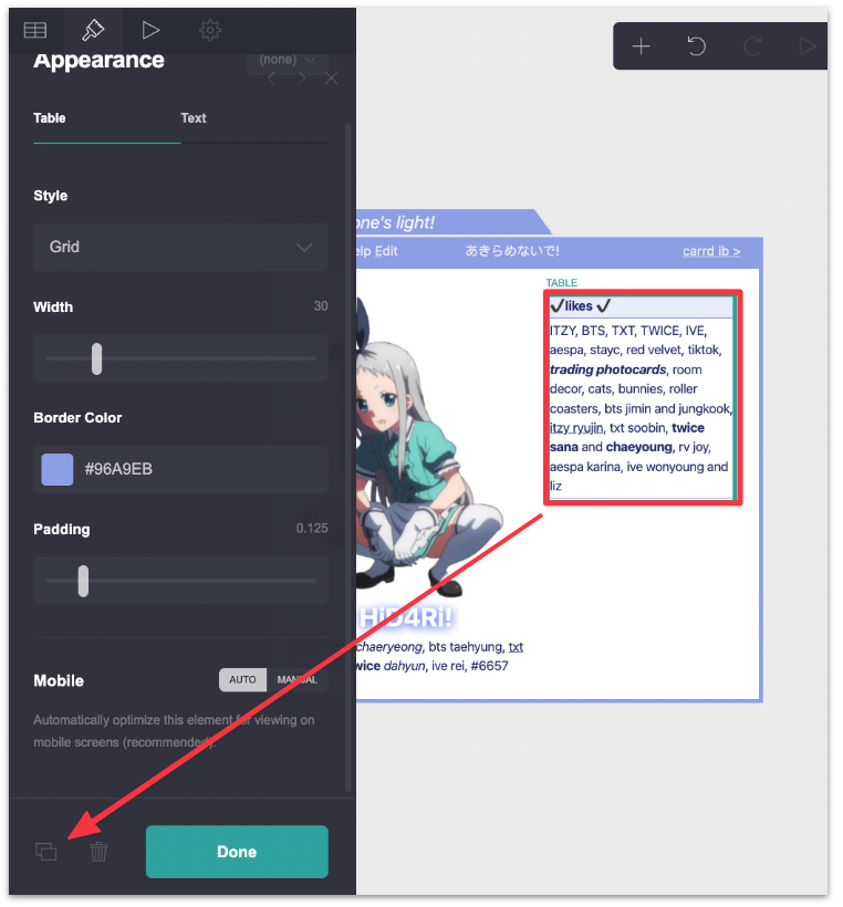 Duplicate the table element