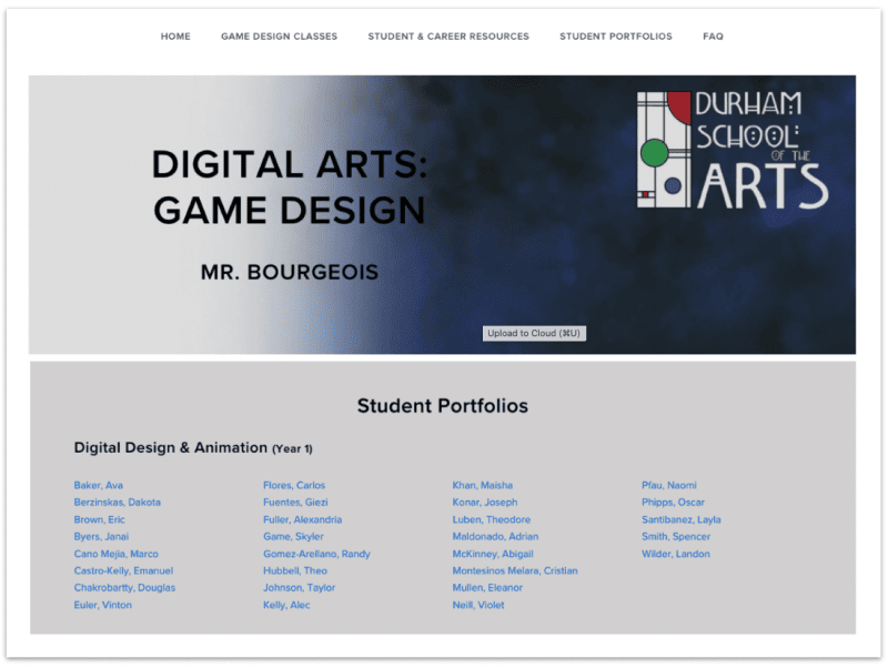 Durham's game design student portfolios