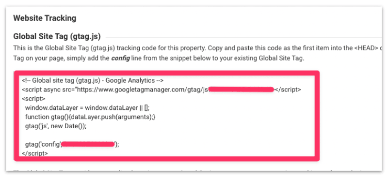 Copy the Google Analytics Tracking code