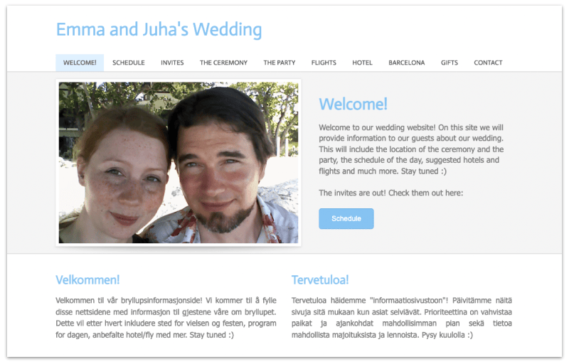 Emma and Juha's wedding site