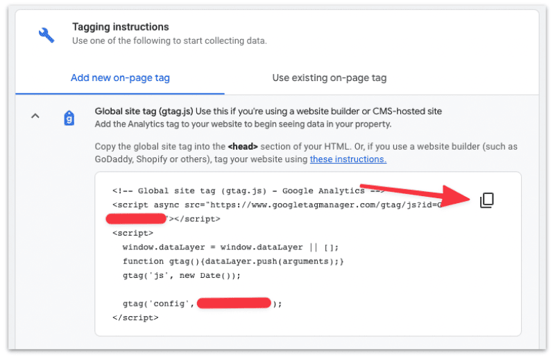 Copy the Google Analytics 4 tracking code