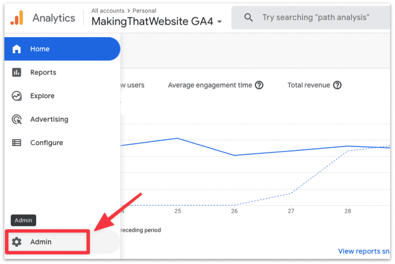 Select Admin from the Google Analytics 4 dashboardSet up Google Analytics for your blog (recommended)