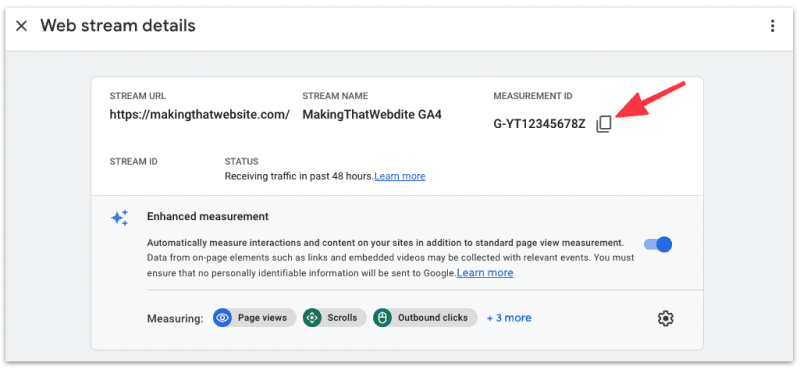 Copy the Google Analytics 4 tracking ID