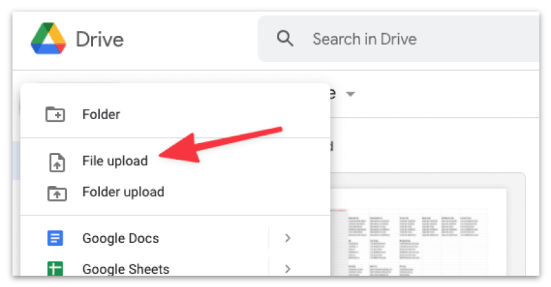 Upload a new file in Google Drive