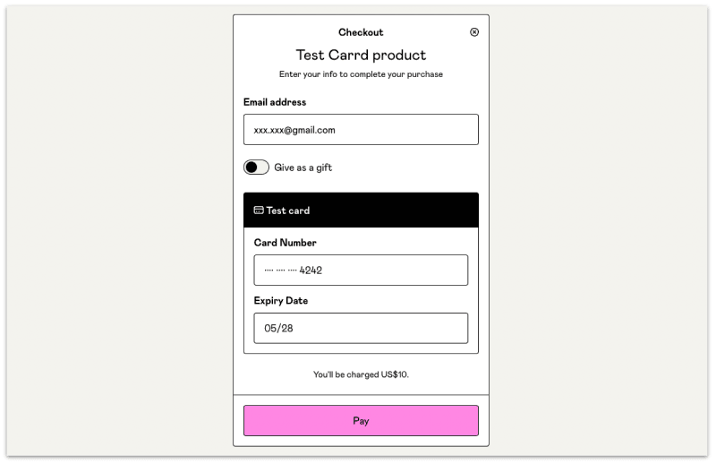 Gumroad checkout page when a customer click "I want this!"