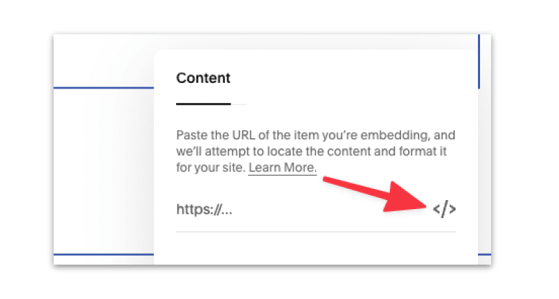 Select the code icon to add the embed code