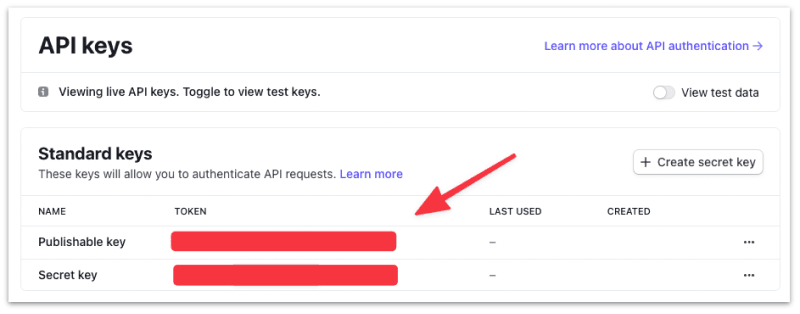 Copy your Stripe API Keys