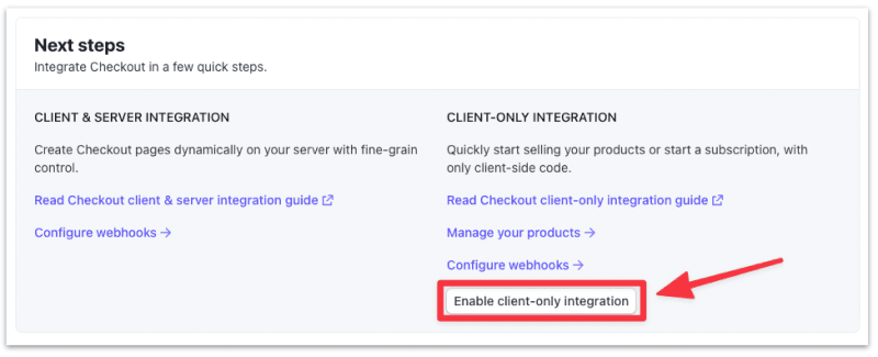 Enable client-only integration in Stripe dashboard