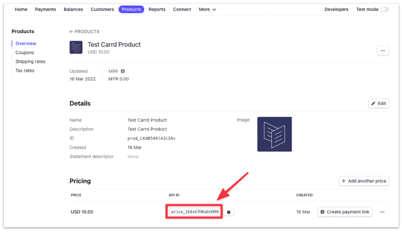 Click into the product and copy and Price ID
