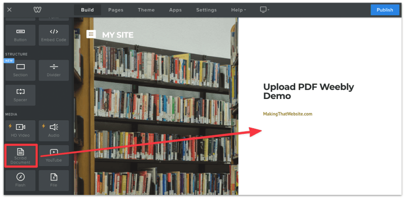 Drag the Scribd Document to the main editor