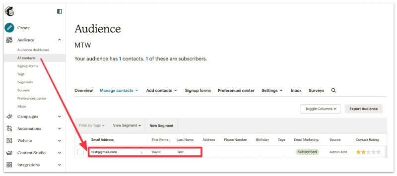 Verify the contact in MailChimp
