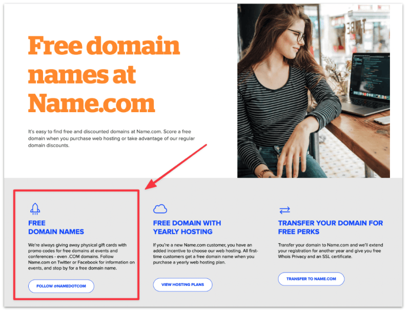 Get a free domain on Name.com