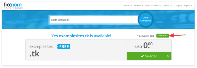 Select checkout for your domain name