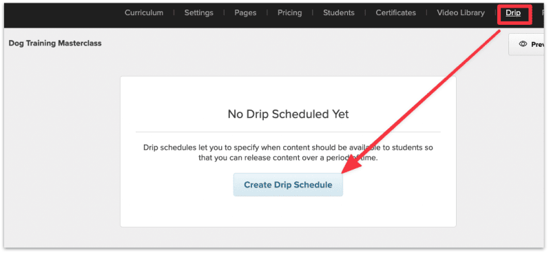 Create a drip schedule for the course