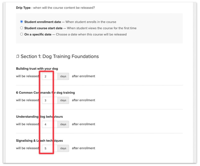 Schedule the release for each module and lesson