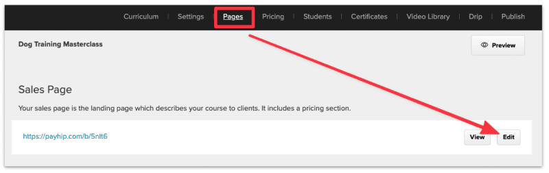 Head to the Pages section to edit the sales page
