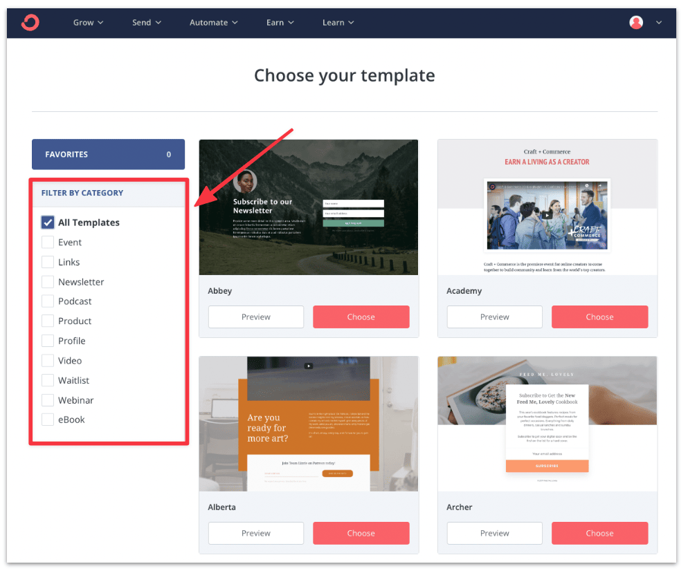 ConvertKit landing page templates