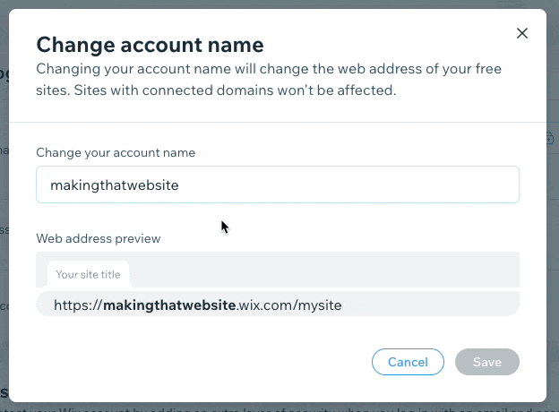 Add a new account name for the new Wix domain