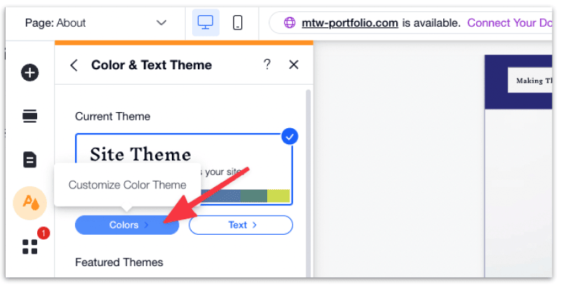 Select Colors from the Site theme to customize it