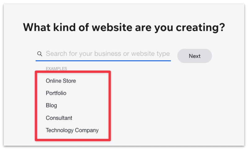 Choose a type of website to create