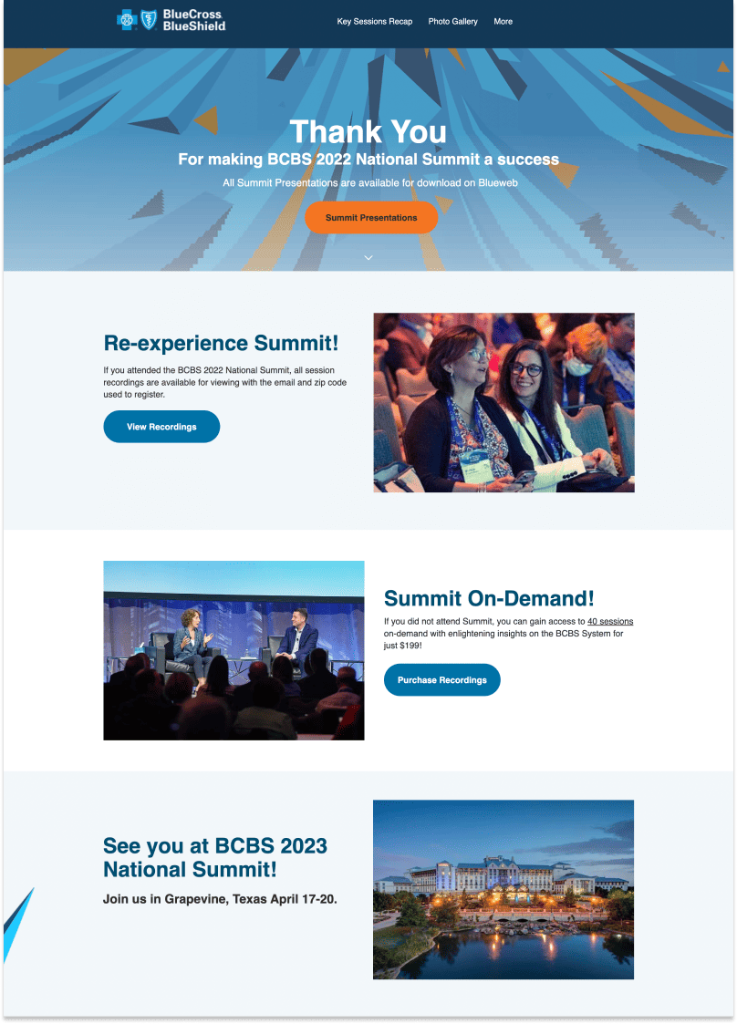 Blue Cross Blue Shield National Summit Landing Page