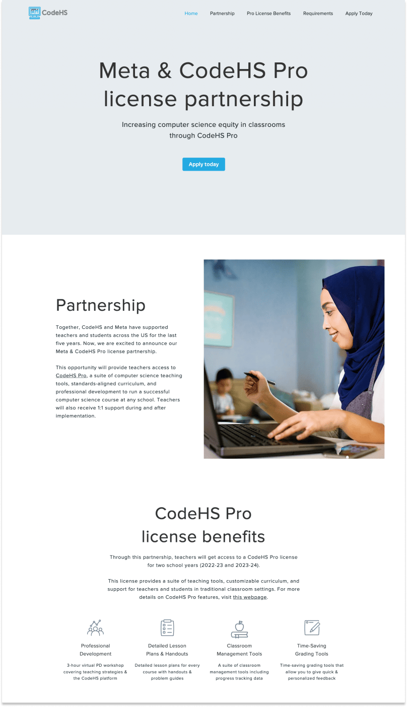 CodeHS Partner's program landing page