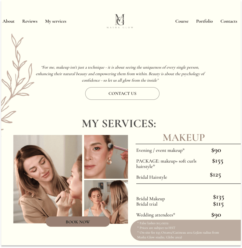 Masha Glow home page
