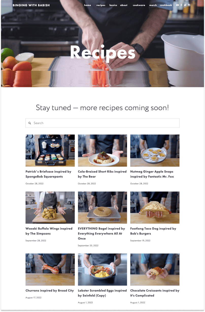 Binging with Babish recipe blog