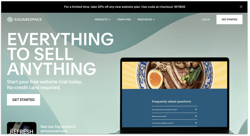 Squarespace Black Friday promo 2022