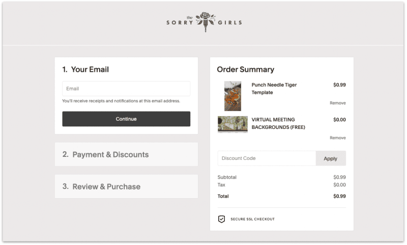 Payment page example on Squarespace