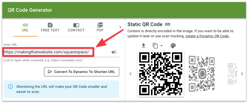 Paste the URL into the QR code generator