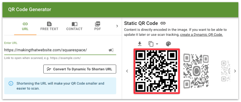 The QR code should be automatically generated