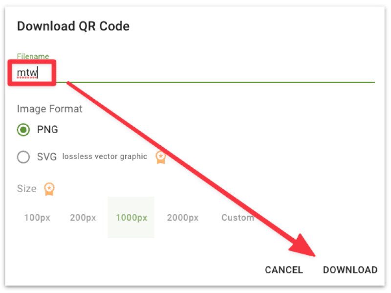 Name your QR code and download