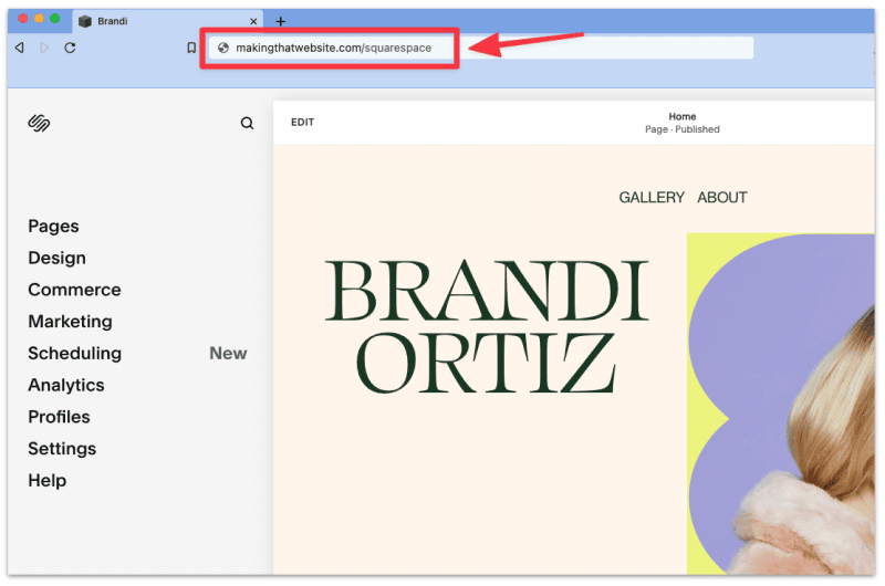Copy the URL of your Squarespace site