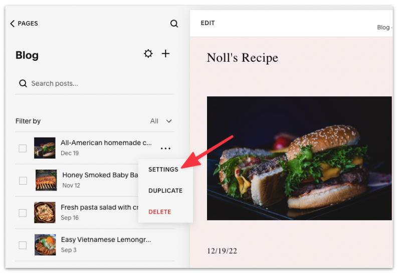 Head to the individual blog post settings