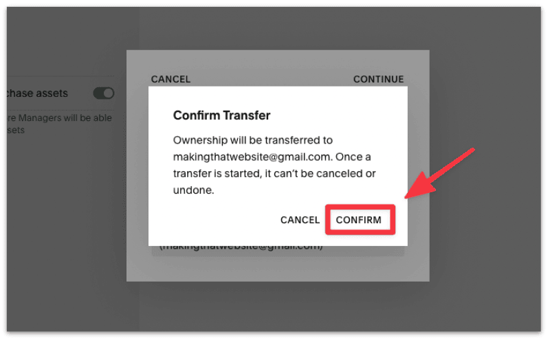 Confirm site transfer