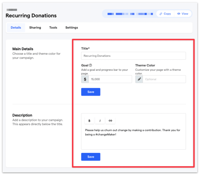 Fill in campaign details