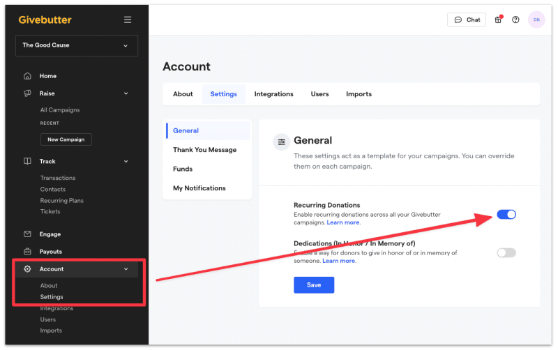 Enable recurring donations on GiveButter