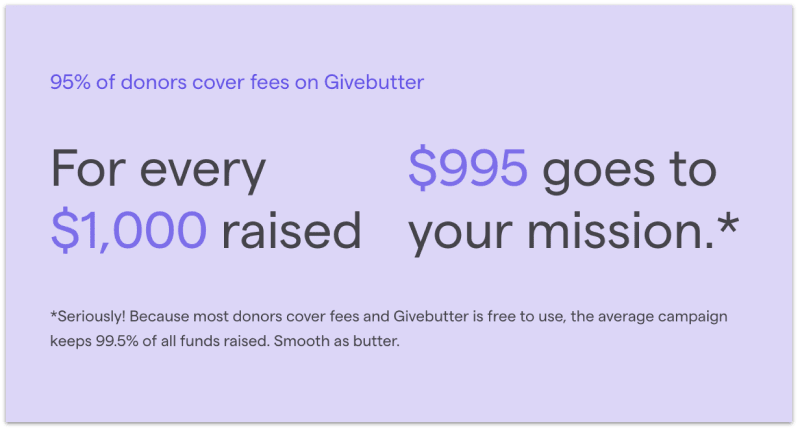 GiveButter low fees policy