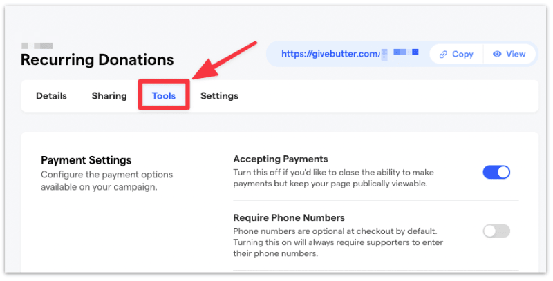 Customize GiveButter donation form under Tools
