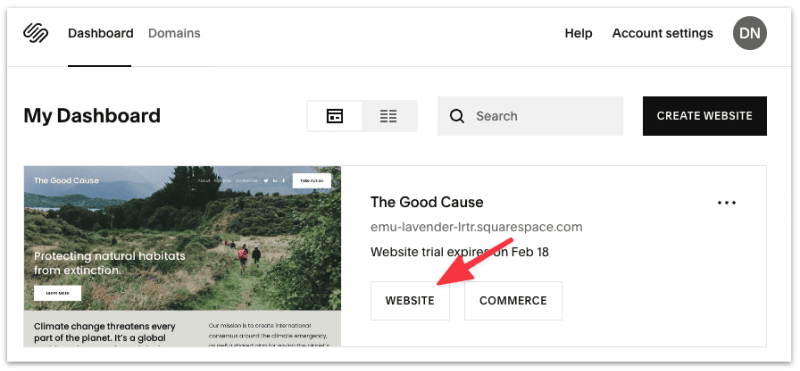 Head to Squarespace website dashboard