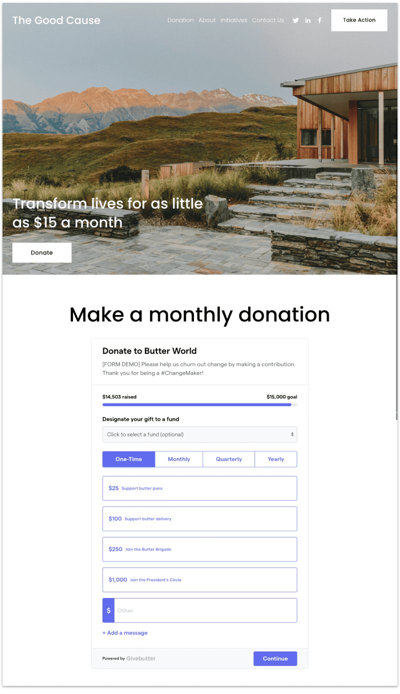 GiveButter recurring donation form on Squarespace