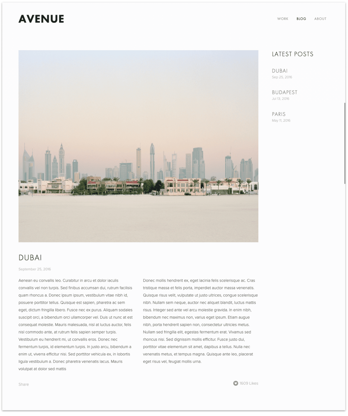 Avenue blog page layout with sidebar